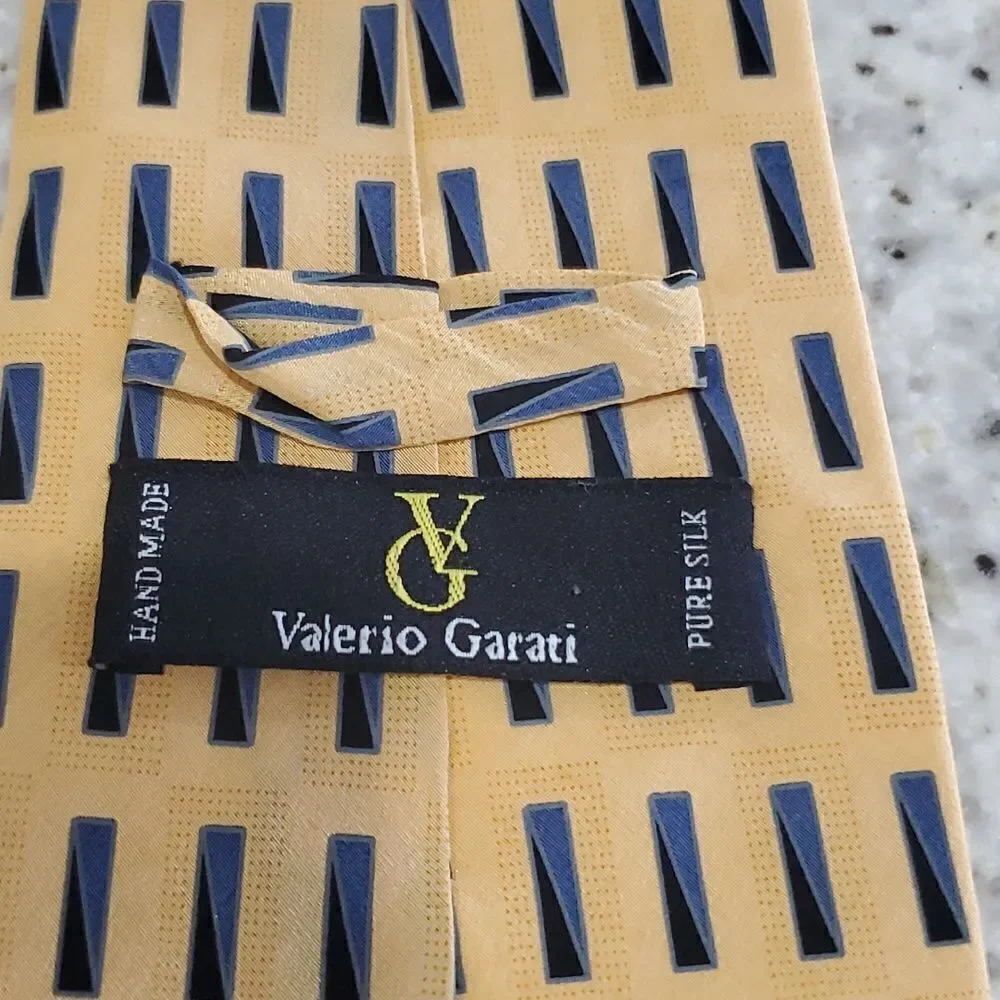 Valerio Garati men’s  handmade silk tie, Gold, Blue & Black